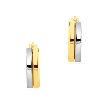Yellow and White Double Row Hoop Earrings 9ct Gold