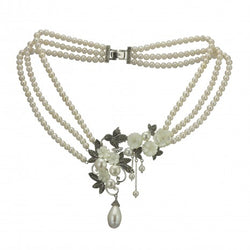 Triple Pearl Strand with Silver Flower Design PNN021
