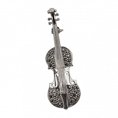 Violin Brooch Silver and Marcasite