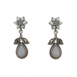 Silver Pearl & Opal Drop Earrings PME049OPAL