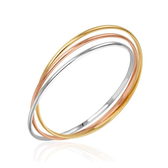 9ct Three Colour Gold 2mm Russian Stacker Bangle