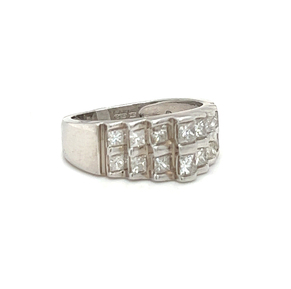 Pre Owned Princess Cut Diamond 2 Row Ring 9ct White Gold side