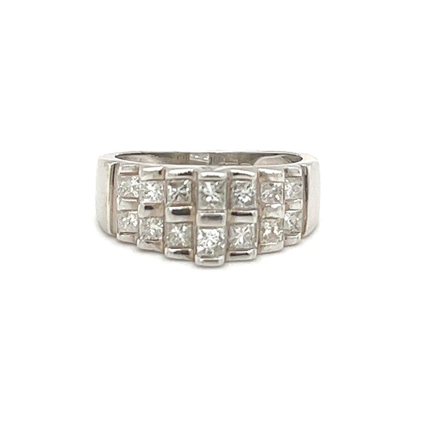 Pre Owned Princess Cut Diamond 2 Row Ring 9ct White Gold