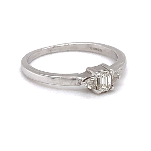 Pre Owned Multi Cut 3 Stone Diamond Ring 18ct White Gold SIDE