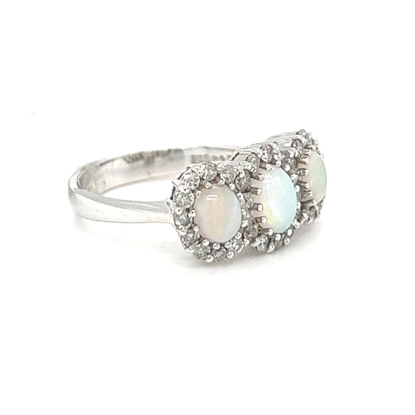 Opal 3 Stone Cluster Ring 18ct White Gold side