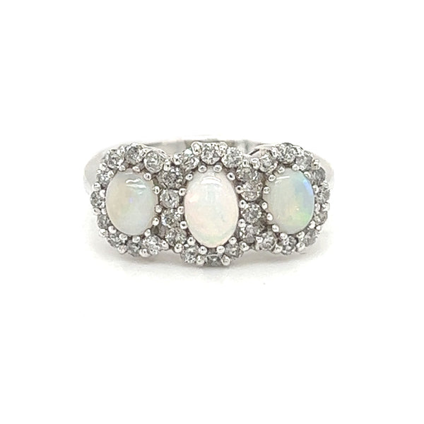 Opal 3 Stone Cluster Ring 18ct White Gold