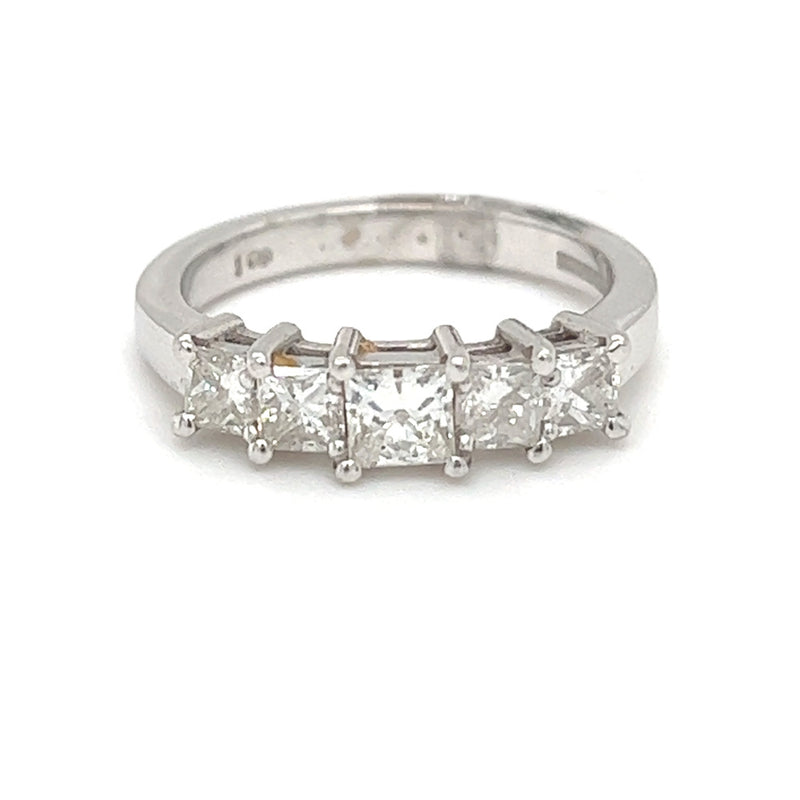 Diamond 5 Stone Princess Cut Eternity Ring 1.00ct 18ct White Gold front