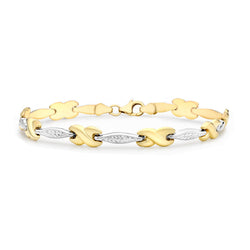 9ct 2-Colour Gold Diamond Cut 'Bar and Kiss' Link Bracelet