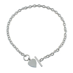 Sterling Silver Heart Medium Belcher Bracelet with T-Bar