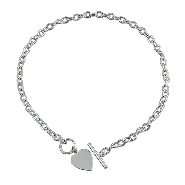 Sterling Silver Heart Medium Belcher Bracelet with T-Bar