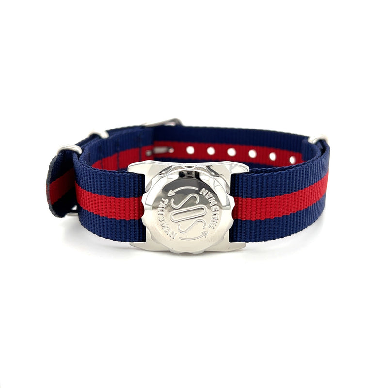 SOS Talisman Steel Plain Watch Capsule with Nato Strap Blue & Red