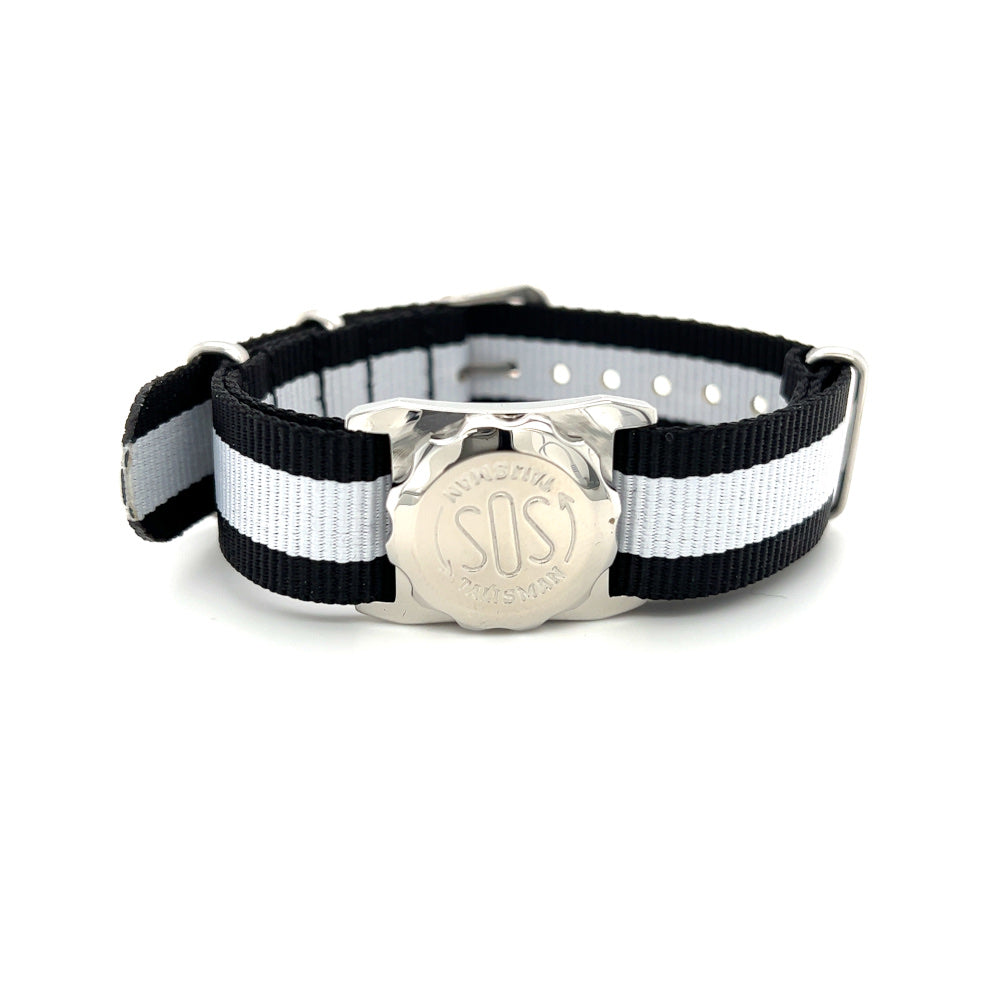 SOS Talisman Steel Plain Watch Capsule with Nato Strap Black & White