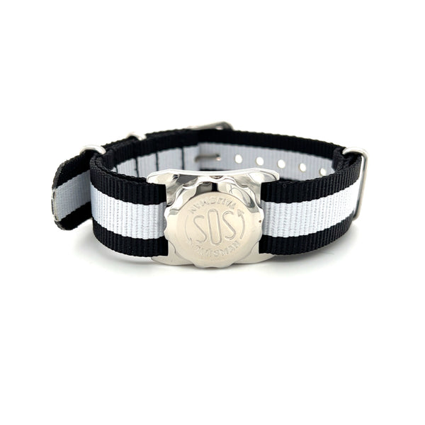 SOS Talisman Steel Plain Watch Capsule with Nato Strap Black & White