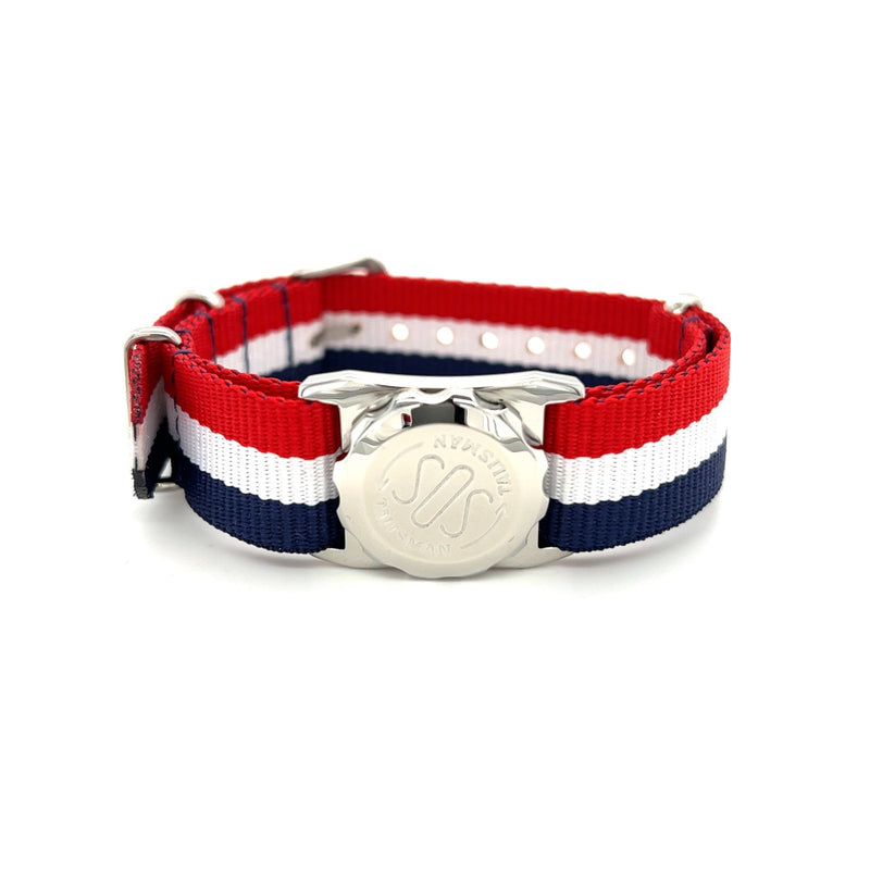 SOS Talisman Steel Plain Watch Capsule with Nato Strap Red,Blue & White