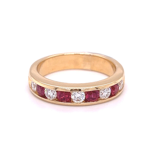 Ruby & Diamond Eternity Ring Channel Set 18ct Gold front