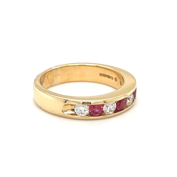 Ruby & Diamond Eternity Ring Channel Set 18ct Gold