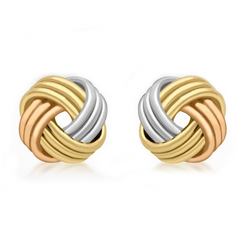 9ct 3 Colour Gold Ribbed Knot Earrings