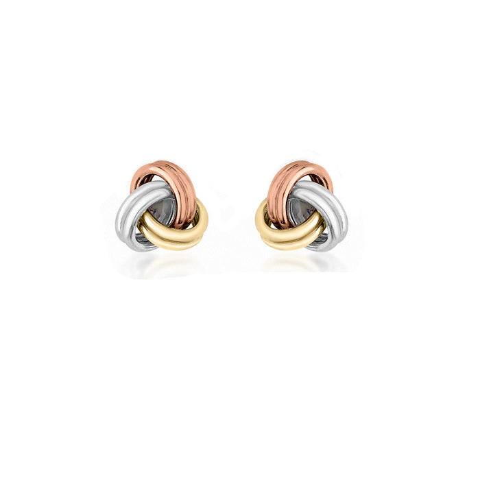 9ct 3 Colour Gold 7mm Knot Stud Earrings