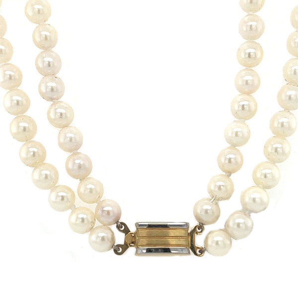 Double String Cultured Pearl Necklace gold fastener