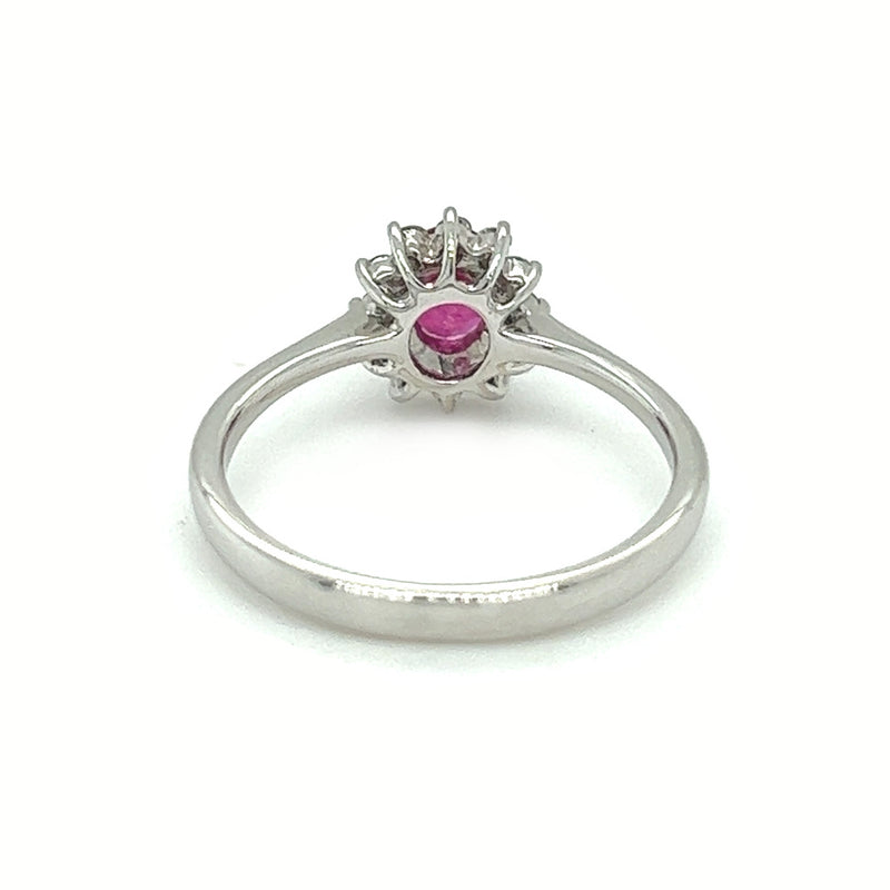 18ct White Gold Oval Ruby & Diamond Cluster Ring REAR