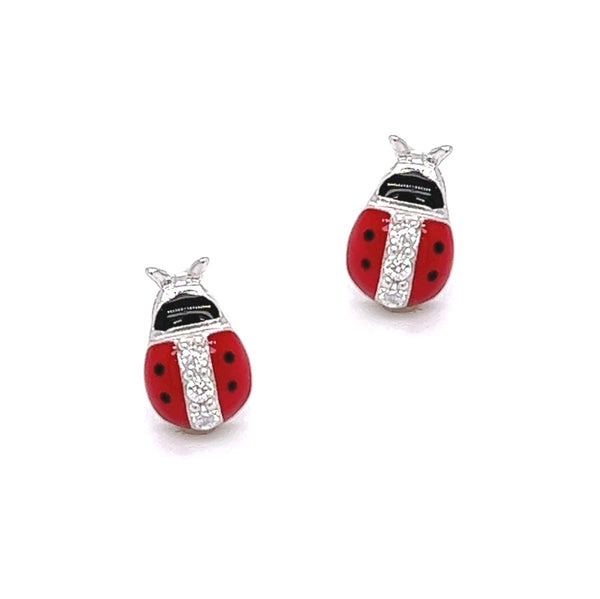 Sterling Silver Ladybug CZ Stud Children's Earrings
