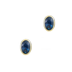 9ct Gold Oval Sapphire Rubover Stud Earrings