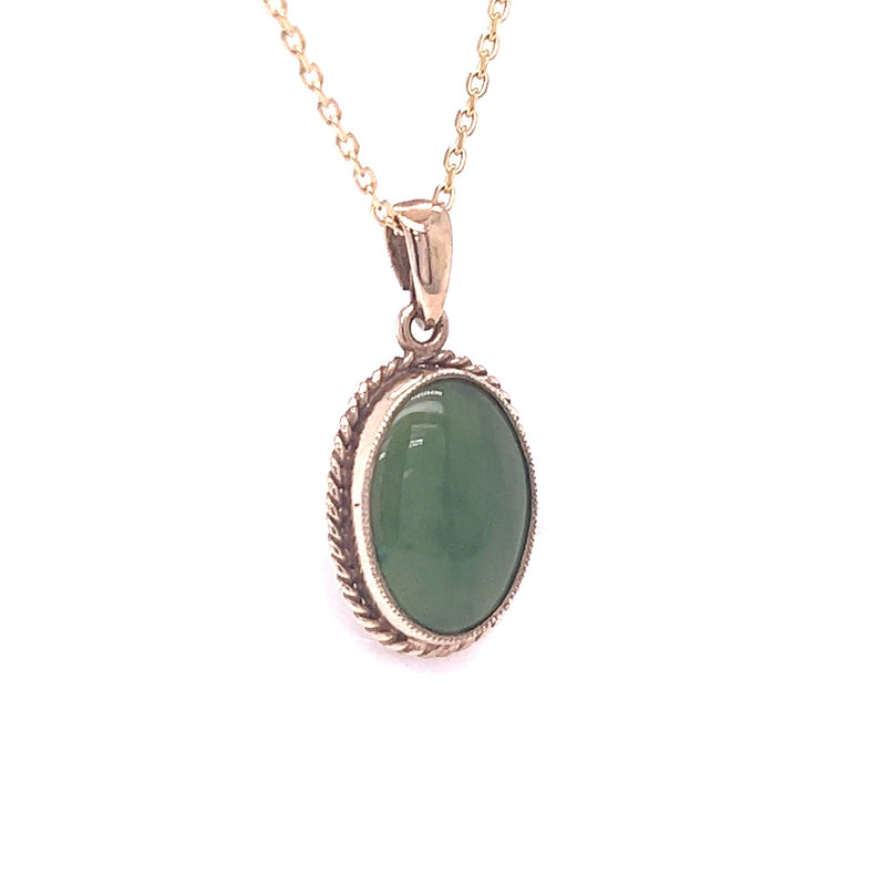 9ct Yellow Gold Oval Jade Pendant side view