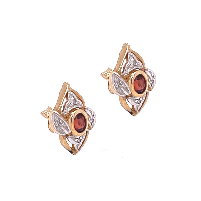 9ct Gold Oval Garnet Fancy Stud Earrings