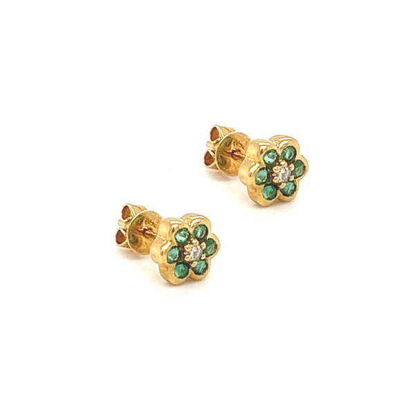 18ct Emerald & Diamond Daisy Cluster Earrings