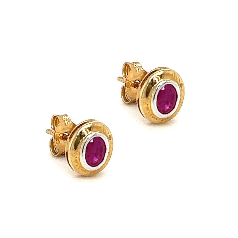 9ct Yellow & White Gold Oval Ruby Earrings