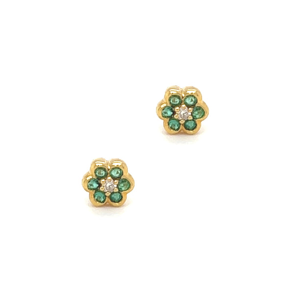 18ct Emerald & Diamond Daisy Cluster Earrings