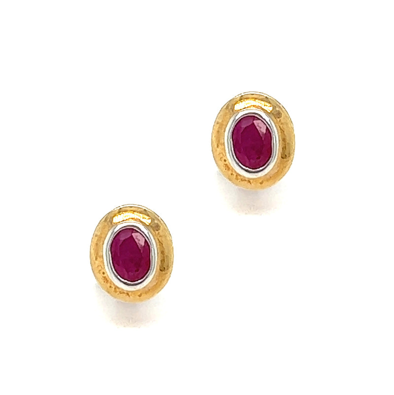 9ct Yellow & White Gold Oval Ruby Earrings