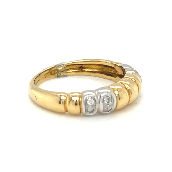 18ct Gold & Diamond Ridged Band Ring
