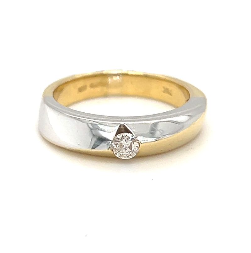 18ct Two Colour Gold Solitaire Diamond Band Ring 0.15ct 2