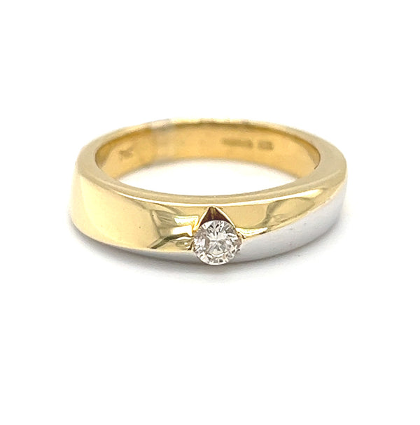 18ct Two Colour Gold Solitaire Diamond Band Ring 0.15ct