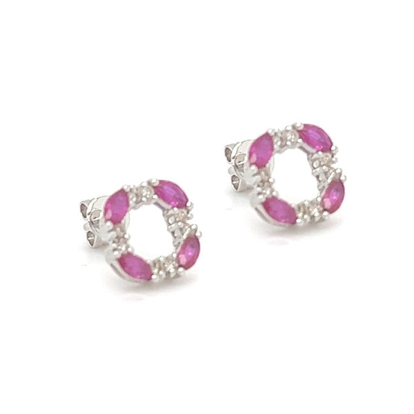 18ct White Gold Ruby & Diamond Circle Earrings