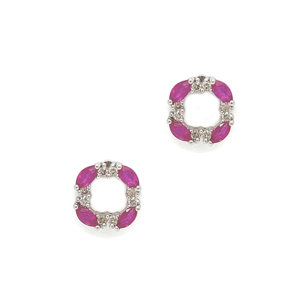 18ct White Gold Ruby & Diamond Circle Earrings