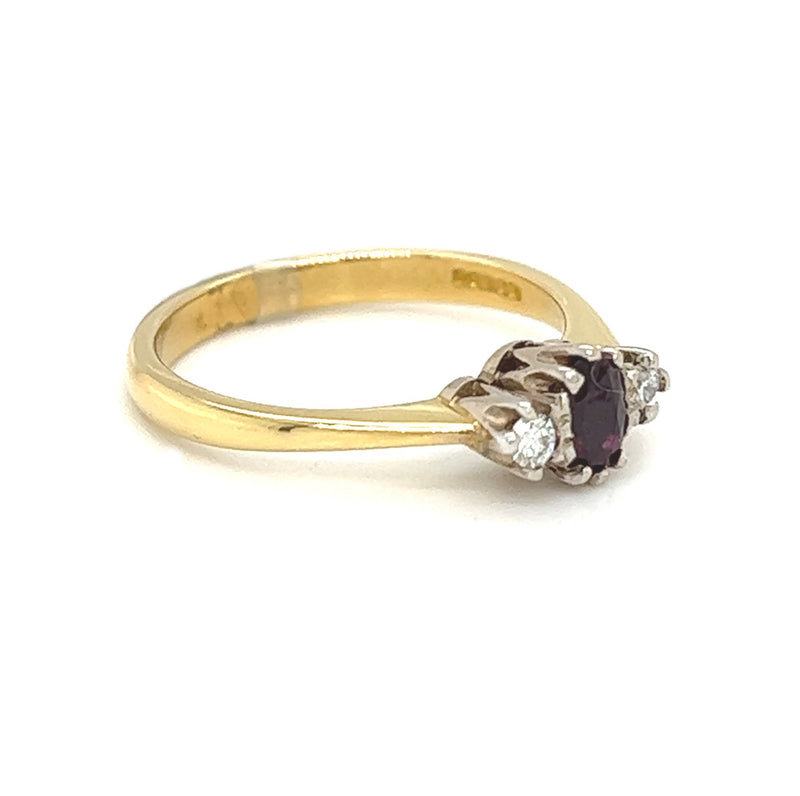 Ruby & Diamond 3 Stone Ring 9ct Gold