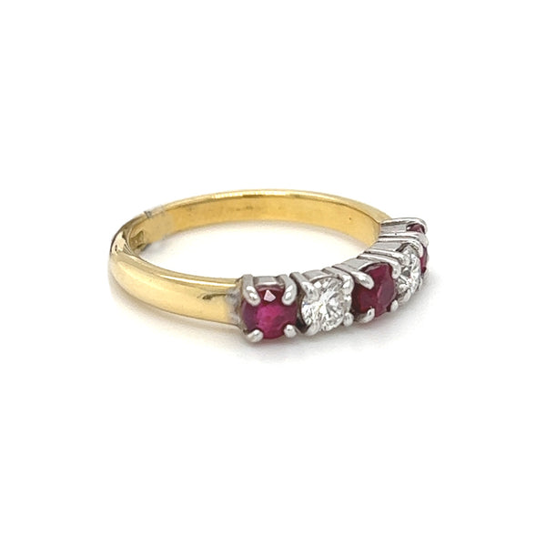 Ruby & Diamond 5 Stone Eternity Ring 18ct Gold side