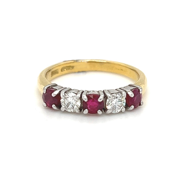 Ruby & Diamond 5 Stone Eternity Ring 18ct Gold front