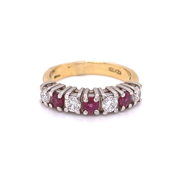 Ruby & Diamond 7 Stone Eternity Ring 18ct Gold front