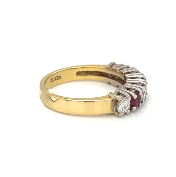 Ruby & Diamond 7 Stone Eternity Ring 18ct Gold side