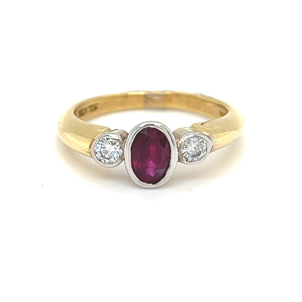 Ruby & Diamond 3 Stone Ring 18ct Gold