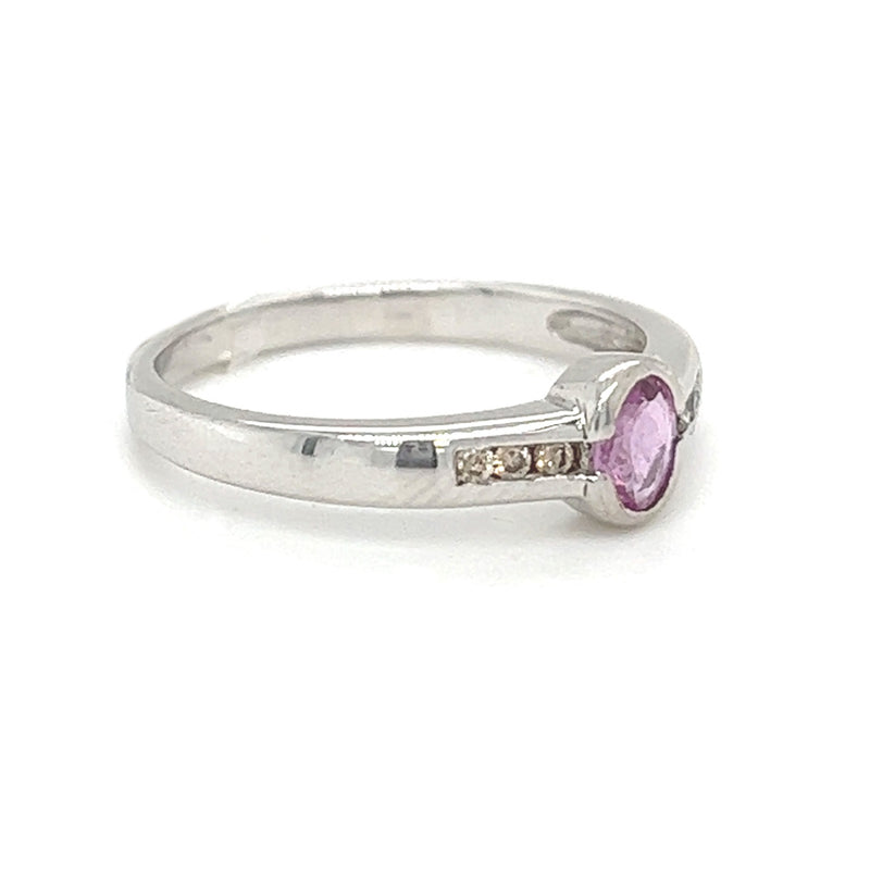 Pink Sapphire & Diamond Band Ring 9ct White Gold side