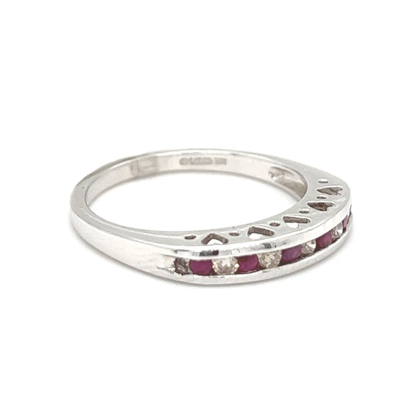Ruby & Diamond Channel Set Eternity Ring 9ct White Gold SIDE