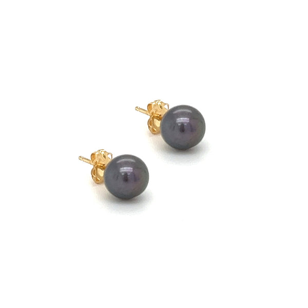6mm Black Cultured Pearl Earring 18ct Gold side