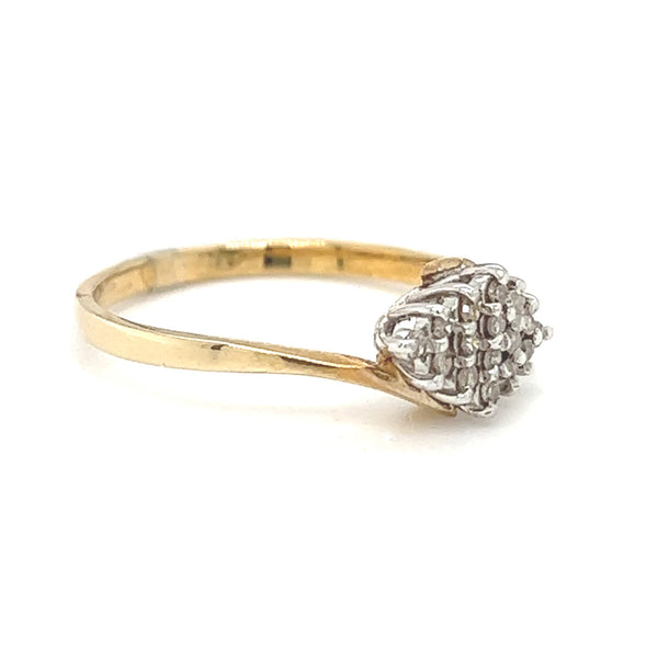 Diamond 16 Stone Cluster Ring 9ct Gold SIDE