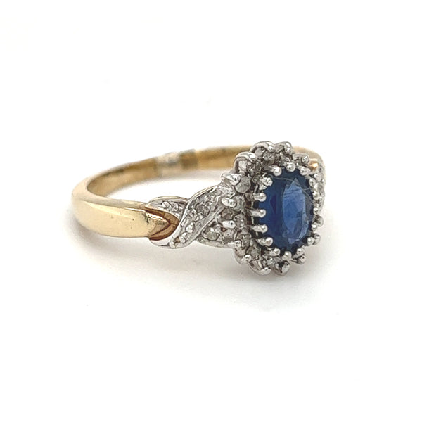 Sapphire & Diamond Oval Cluster Ring 9ct Gold