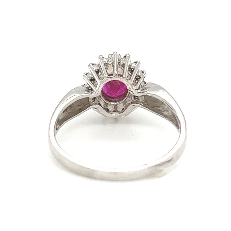Ruby & Diamond Oval Cluster Ring 9ct White Gold rear