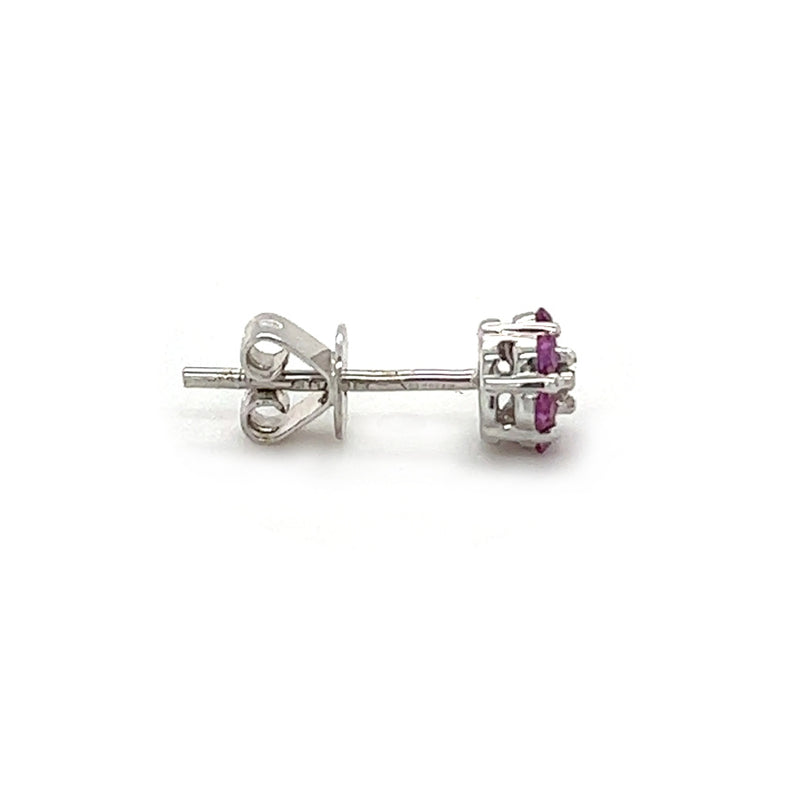 18ct White Gold Pink Sapphire & Diamond Daisy Stud Earrings profile